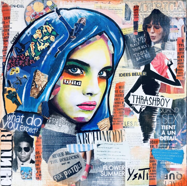 Collages titulada "Daphné" por Ysati, Obra de arte original, Acrílico Montado en Bastidor de camilla de madera