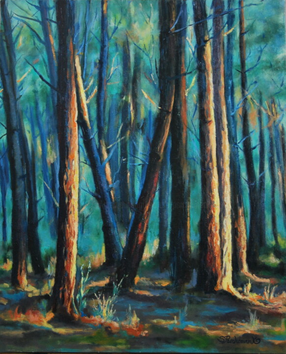 Painting titled "Sélection naturelle" by Sandra Parchomenko, Original Artwork, Oil Mounted on Wood Stretcher frame