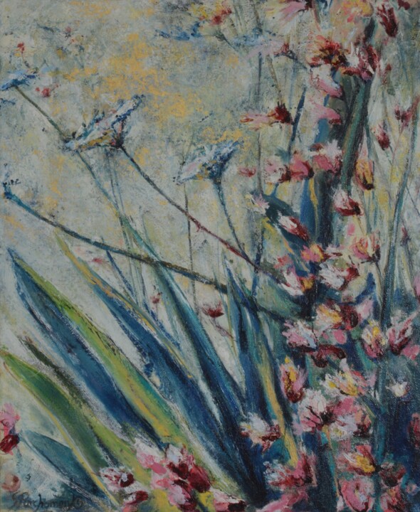 Painting titled "Souffle" by Sandra Parchomenko, Original Artwork, Oil Mounted on Wood Stretcher frame