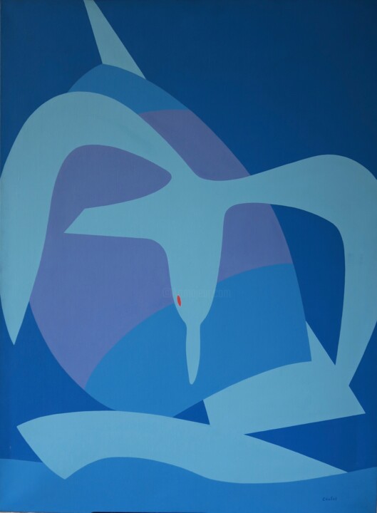 Painting titled "La mouette et le Spi" by Jean  Coulot, Original Artwork, Oil