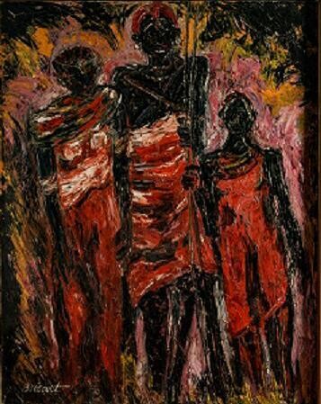 Peinture intitulée "Massaï-La famille" par  Bricart, Œuvre d'art originale, Huile