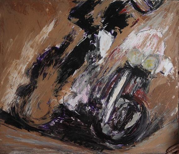 Peinture intitulée "La Moto" par  Bricart, Œuvre d'art originale, Résine