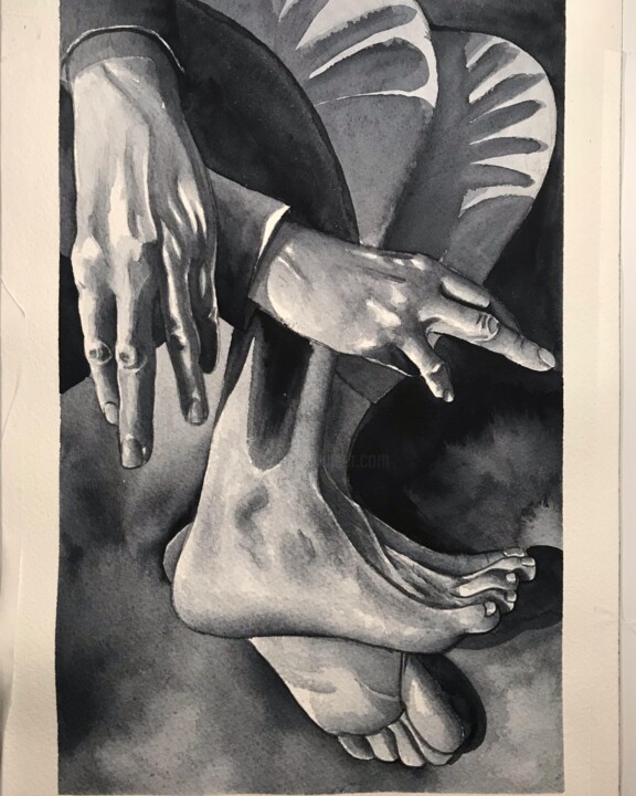 Painting titled "Fingers crossed" by Fabrizio Acquisto, Original Artwork, Watercolor
