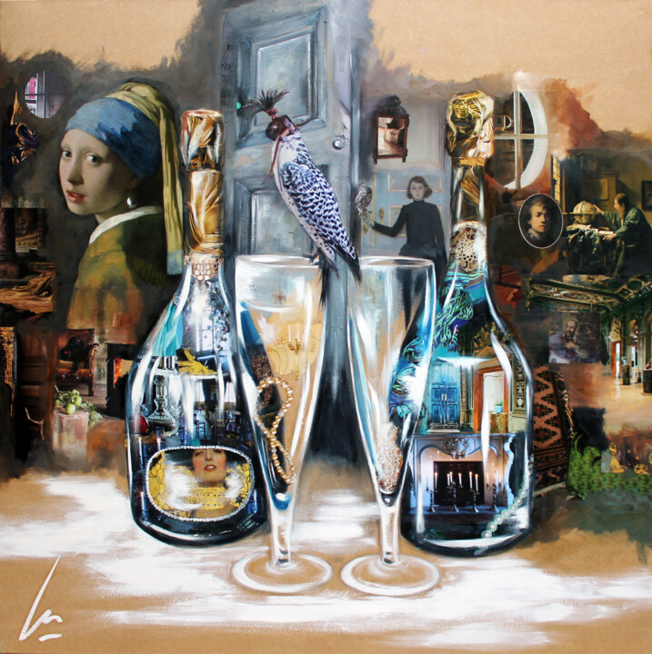 Collages titled "Champagnes !" by Nathalie Lemaitre, Original Artwork, Collages