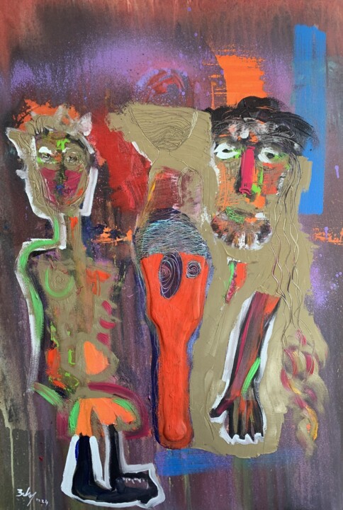 Painting titled "Les connected" by Frédéric Batard, Original Artwork, Oil