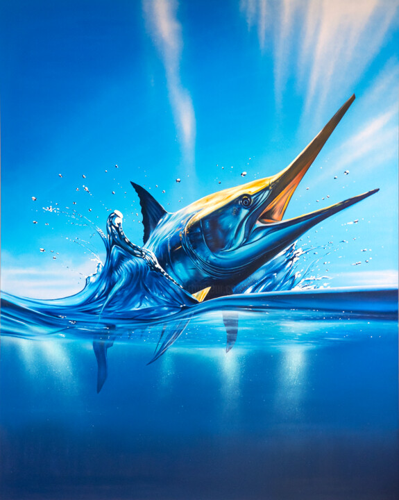 Painting titled "LE MARLIN" by Alfredus, Original Artwork, Spray paint Mounted on Wood Stretcher frame