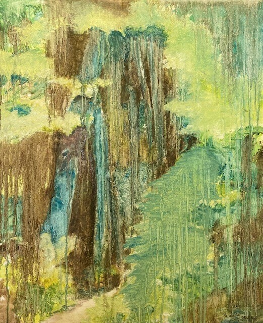 Painting titled "sous bois 32 " by Guillaume De Baudus, Original Artwork, Oil