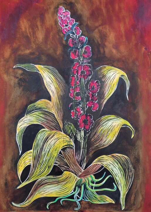 Printmaking titled "Impression végétale…" by Delphine Epron, Original Artwork, Engraving