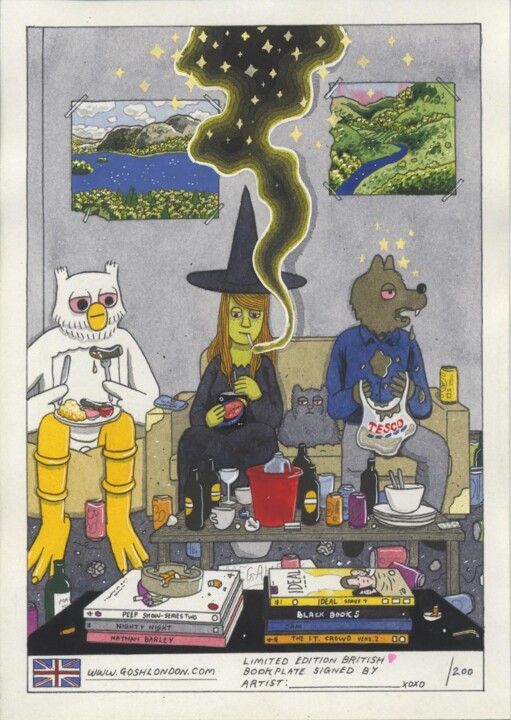 Zeichnungen mit dem Titel "Book Plate for Gosh…" von Simon Hanselmann, Original-Kunstwerk, Tinte