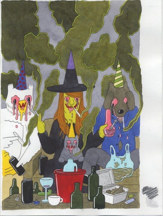Zeichnungen mit dem Titel "Inside Cover for XM…" von Simon Hanselmann, Original-Kunstwerk, Tinte