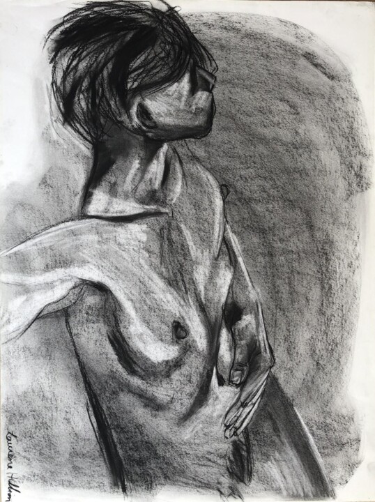 Drawing titled "La Sensualité" by Laurène Hillion, Original Artwork, Charcoal