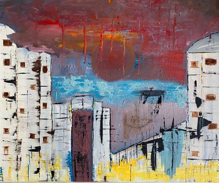 Painting titled "LE VILLAGE" by Isabelle Taieb Nicolaï, Original Artwork, Acrylic