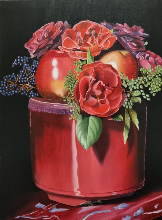 Peinture intitulée "ROUGE NATURE" par Maryline Campagnola, Œuvre d'art originale, Huile