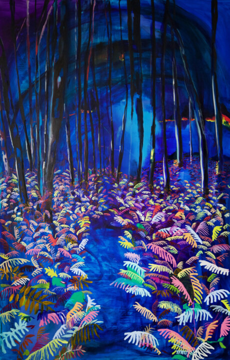 Painting titled "Danse la forêt" by Alice Grenier Nebout, Original Artwork, Oil