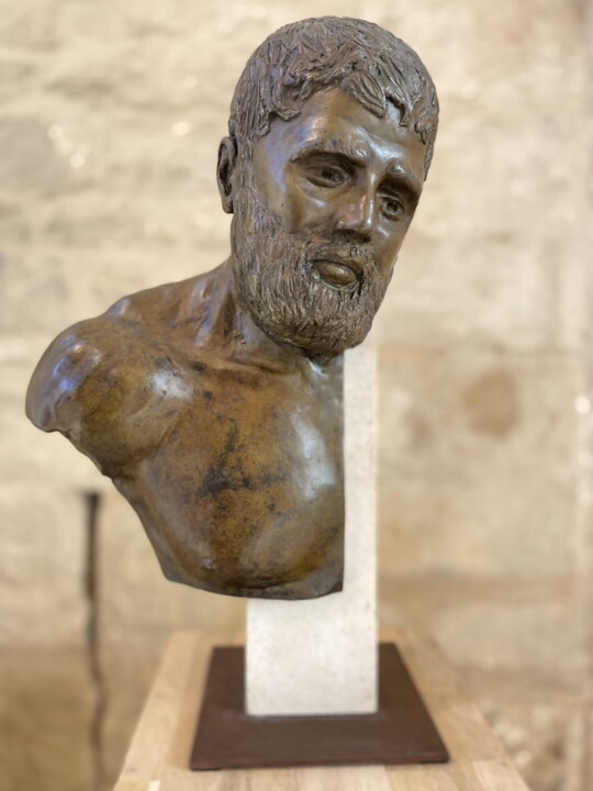 Sculpture titled "Buste de Philosophe " by Jean Gabriel Mondié, Original Artwork, Bronze