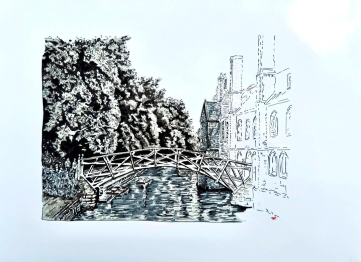 Dessin intitulée "Le pont de Norwich" par Bdv, Œuvre d'art originale, Fibre Textile