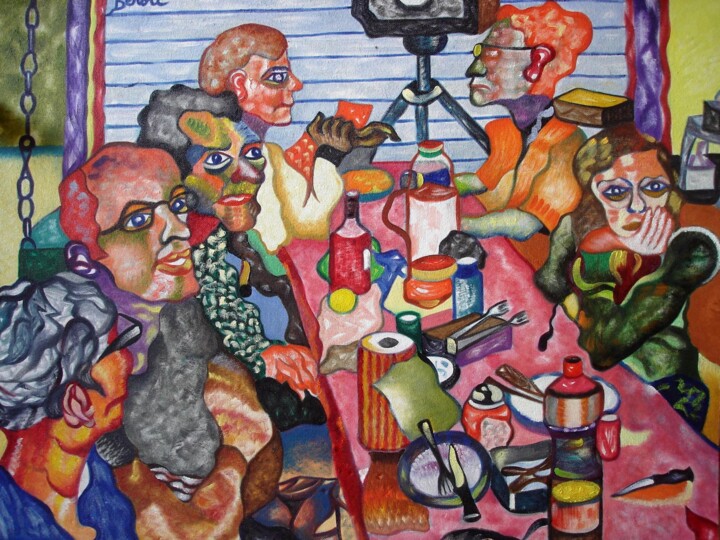 Art textile intitulée "L'après-repas " par Lautum, Œuvre d'art originale, Huile