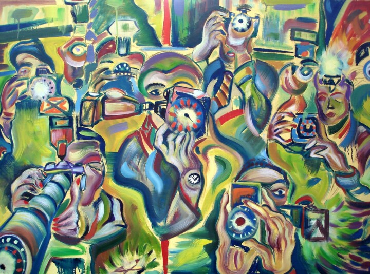 Textile Art titled "Paparazzi " by Lautum, Original Artwork, Oil