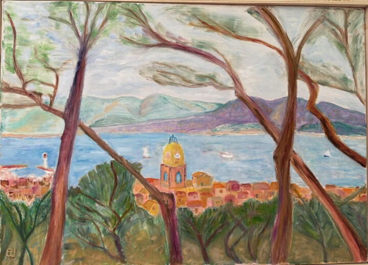 Painting titled "Saint Tropez depuis…" by Pierre Willaume, Original Artwork, Fabric