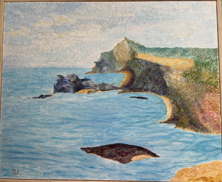 Painting titled "Ile du Gaou depuis…" by Pierre Willaume, Original Artwork, Oil Mounted on Wood Stretcher frame