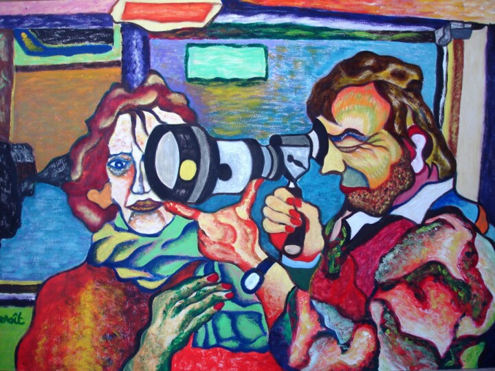 Art textile intitulée "" L'homme à la camé…" par Lautum, Œuvre d'art originale, Huile