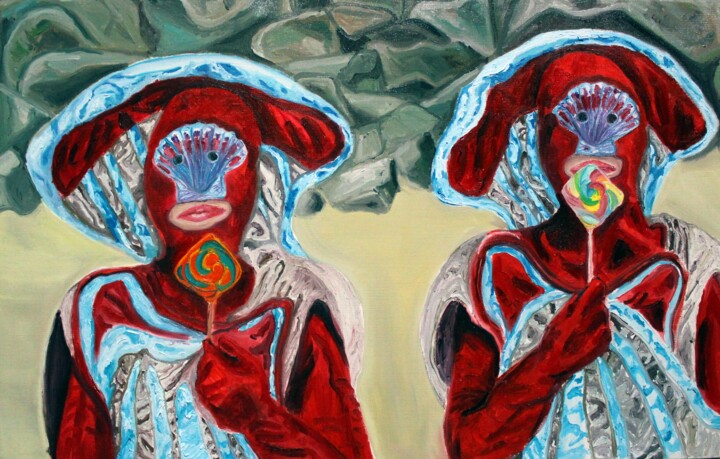 Amoureux.ses sur la plage Painting, 23.6x36.2 in