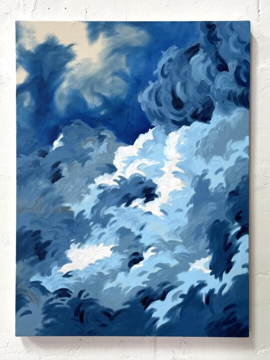 Painting titled "Bleu de prusse" by Brice Mantovani, Original Artwork, Oil Mounted on Wood Stretcher frame