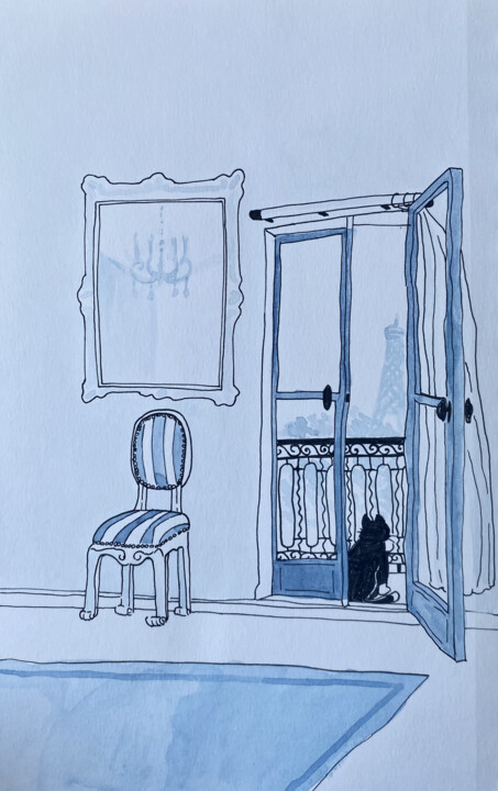 Drawing titled "Paris' balcony" by Elise De Botton, Original Artwork