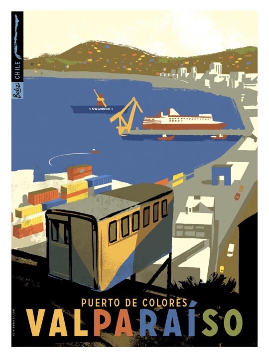 Drawing titled "Valparaiso" by Olivier Balez, Original Artwork, Fabric