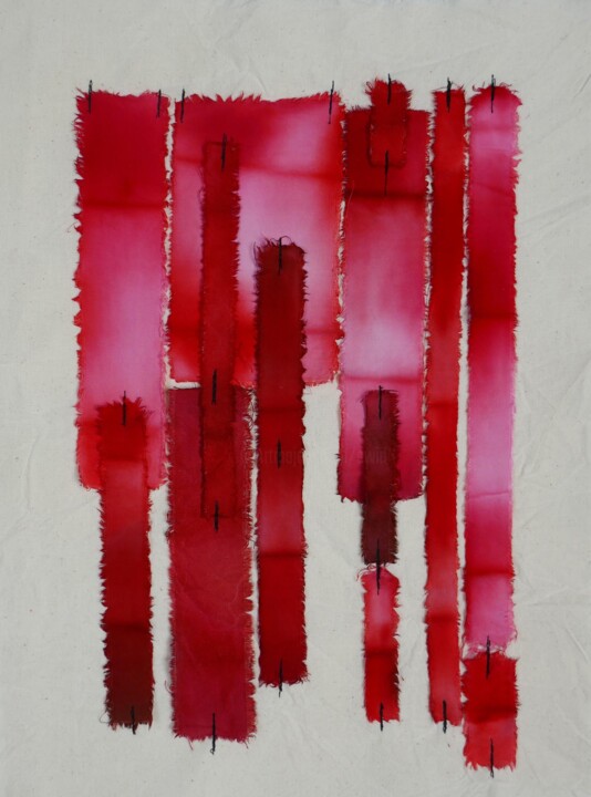 Textile Art titled "ROUGE NUMERO 2" by Swid, Original Artwork, Ink