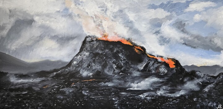 Peinture intitulée "Volcan islandais" par Troude Alexis, Œuvre d'art originale, Huile