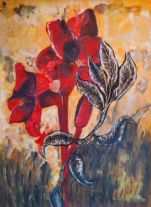 Painting titled "Amaryllis 2 " by Delphine Epron, Original Artwork, Acrylic