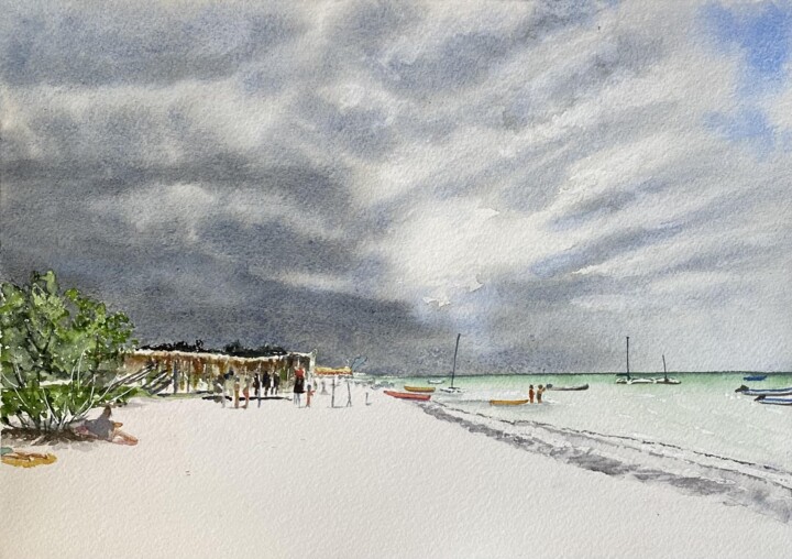 Painting titled "Avant la pluie" by Gabrielle, Original Artwork, Watercolor