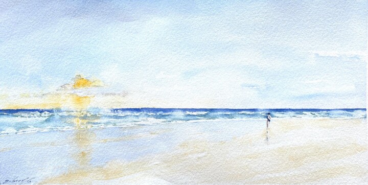 Painting titled "Coucher de soleil" by Gabrielle, Original Artwork, Watercolor