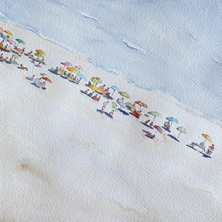 Painting titled "Les parasols" by Gabrielle, Original Artwork, Watercolor