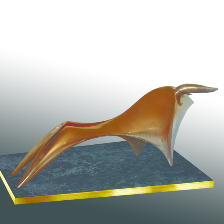 Sculpture titled "Taureau bronze" by Jerome Radigois, Original Artwork, Bronze