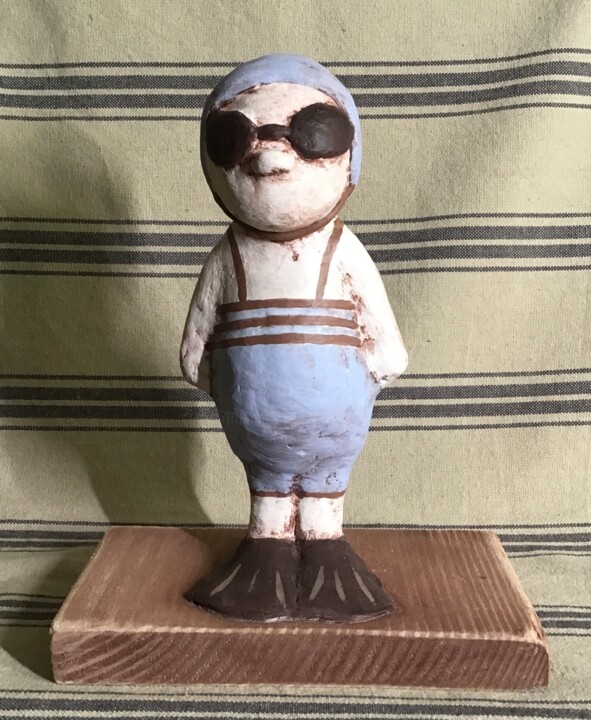 Sculpture titled "Léandre - 1451" by Noëlle Lassailly, Original Artwork, Clay