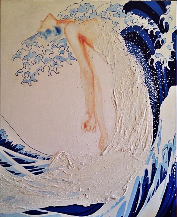 Painting titled "vague de Fukushima" by Odile  Van Den Woldenberg, Original Artwork, Oil