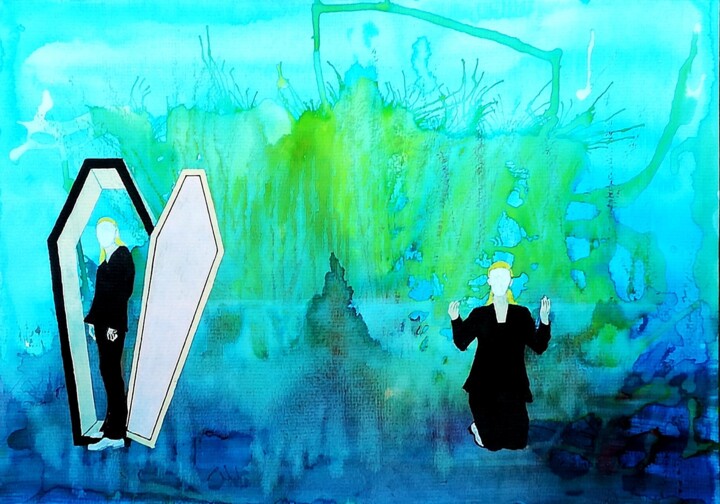 Drawing titled "Funérailles en eau…" by Harry Kampianne, Original Artwork, Acrylic