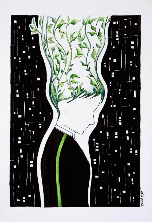 Painting titled "For the Smoggy Sky" by Mona Erfanian Salim, Original Artwork, Ink
