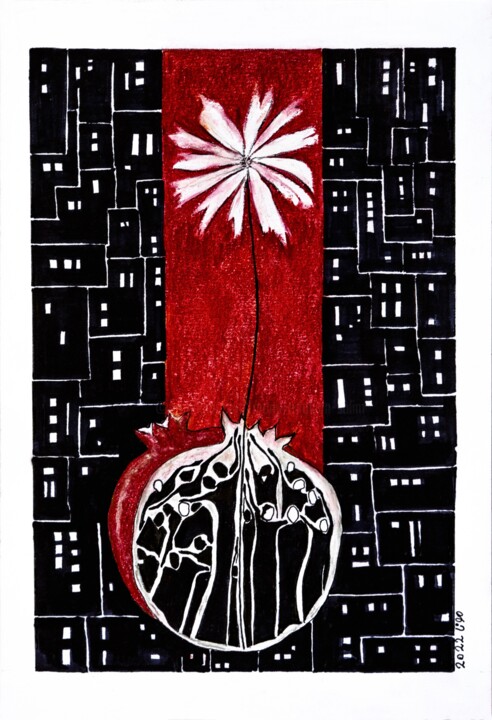 Drawing titled "Yalda, The longest…" by Mona Erfanian Salim, Original Artwork, Ink