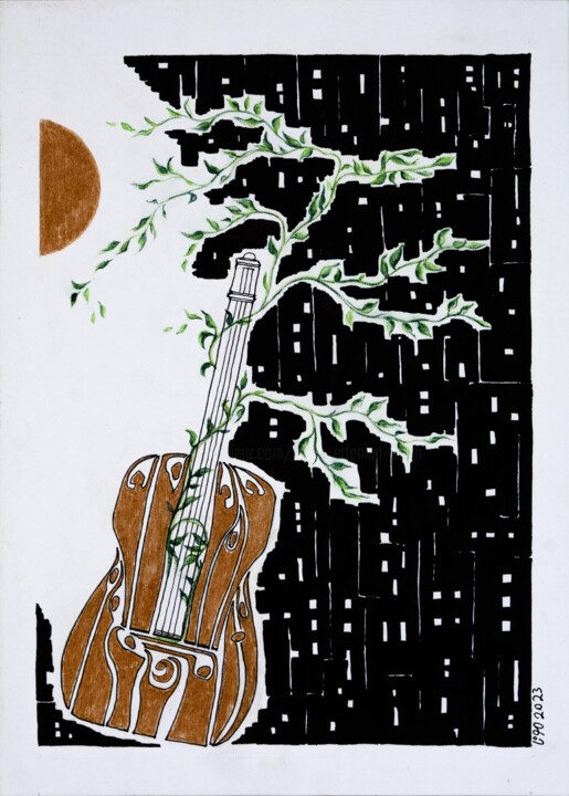 Painting titled "For Singing" by Mona Erfanian Salim, Original Artwork, Ink