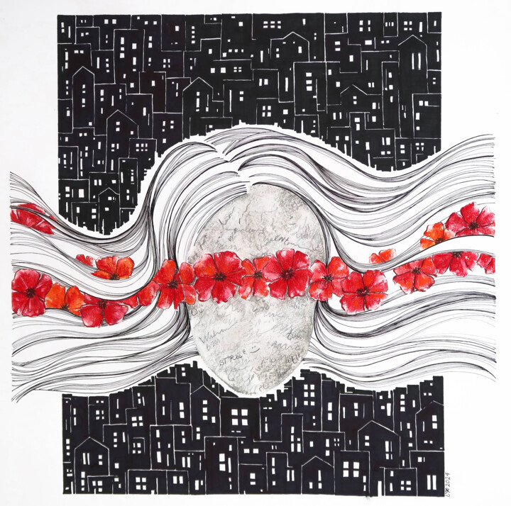 Peinture intitulée "Singing a Different…" par Mona Erfanian Salim, Œuvre d'art originale, Encre