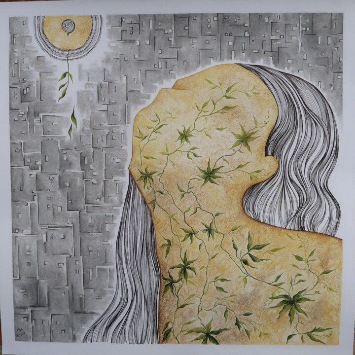 Peinture intitulée "My breath is taken…" par Mona Erfanian Salim, Œuvre d'art originale, Crayon