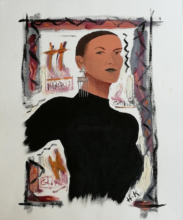 Peinture intitulée "Dame métisse" par Harry Kampianne, Œuvre d'art originale, Acrylique