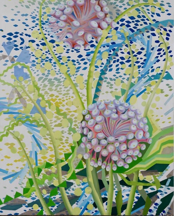 Painting titled "Mer scintillante bl…" by Lina Karam, Original Artwork, Oil