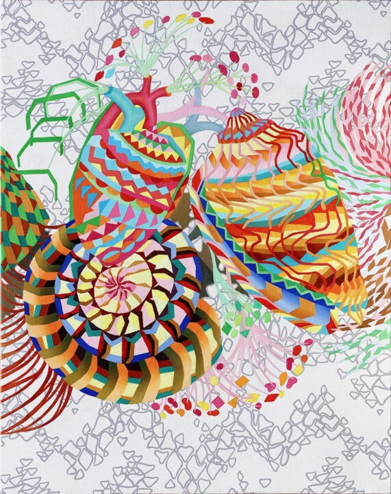 Drawing titled "Coquillages,pot et…" by Lina Karam, Original Artwork, Analog Print