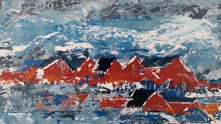Painting titled "Atmosphère Norvégie…" by Eve Paradowski, Original Artwork, Acrylic Mounted on Wood Stretcher frame
