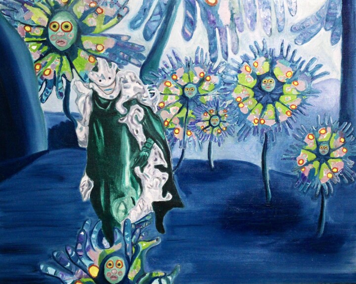 La forêt des papillons fleurs Painting, 29.1x36.2 in