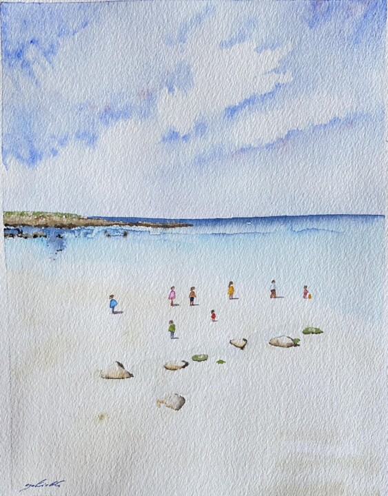 Painting titled "Les Petits Rochers" by Gabrielle, Original Artwork, Watercolor